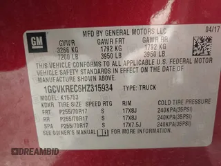 2017 Chevrolet Silverado 1500 LT with VIN 1GCVKREC6HZ315934, listed as a IAAI auction lot 42029991 with 83,974 mi miles and . Bid and sale history available at DreamBid. Image 9.