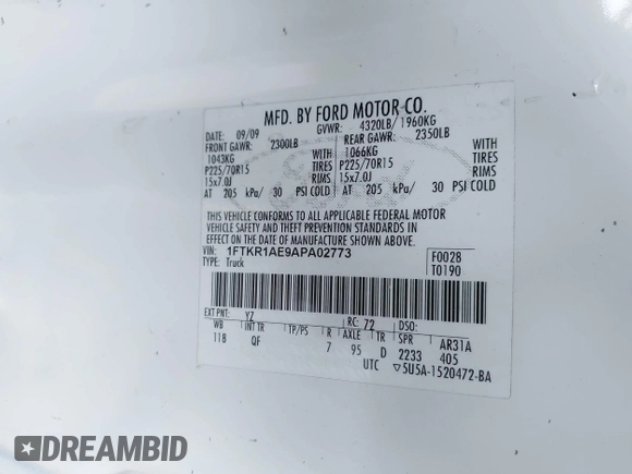 2010 Ford Ranger XL с VIN 1FTKR1AE9APA02773, выставлен на аукционе IAAI как лот 42408099 с пробегом 81 368 миль миль и . История ставок и продаж доступна на DreamBid. Изображение 9.