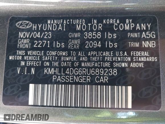 2024 Hyundai Elantra SE with VIN KMHLL4DG6RU689238, listed as a IAAI auction lot 41100513 with 21,566 mi miles and . Bid and sale history available at DreamBid. Image 9.