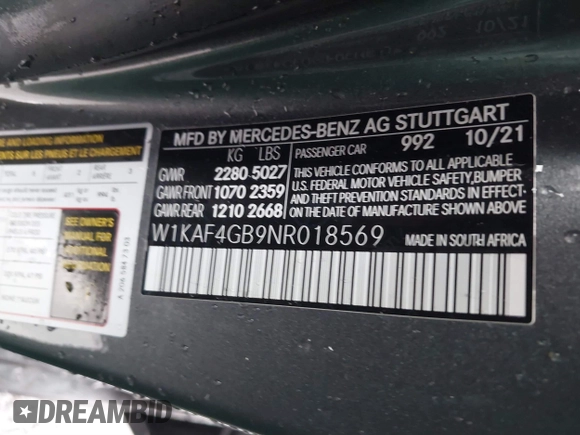 2022 Mercedes-Benz C 300 with VIN W1KAF4GB9NR018569, listed as a IAAI auction lot 38903076 with Not Provided miles and . Bid and sale history available at DreamBid. Image 9.