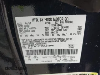 2014 Ford F-150 XL with VIN 1FTFW1CF0EKE18987, listed as a IAAI auction lot 42115989 with 195,373 mi miles and . Bid and sale history available at DreamBid. Image 9.