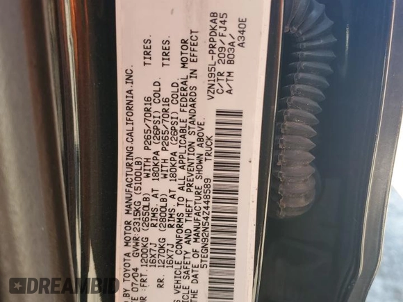 2004 Toyota Tacoma PreRunner z VIN 5TEGN92N54Z448589, wystawiony jako Copart lot #52408905 z przebiegiem 250 376 mil mil oraz Szkoda całkowita • Salvage title. Historia ofert i sprzedaży dostępna na DreamBid. Obrazek 14.