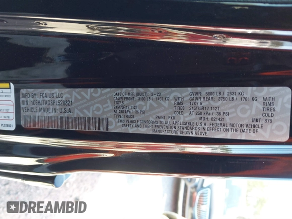 2023 Jeep Gladiator Sport S z VIN 1C6HJTAG8PL528821, wystawiony jako IAAI lot #41777653 z przebiegiem 65 656 mil mil oraz . Historia ofert i sprzedaży dostępna na DreamBid. Obrazek 9.