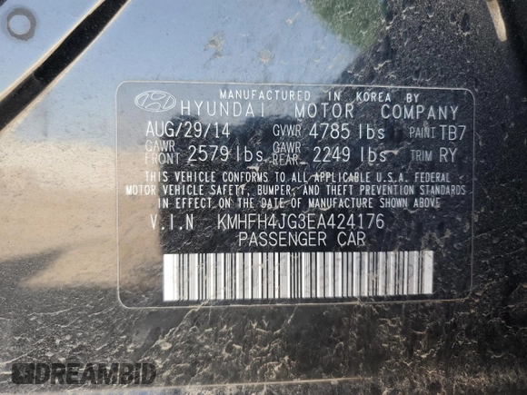 2014 Hyundai Azera Limited with VIN KMHFH4JG3EA424176, listed as a Copart auction lot 55837825 with 133,781 mi miles and Salvage title. Bid and sale history available at DreamBid. Image 12.