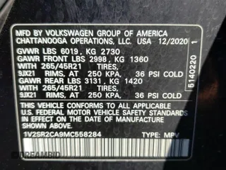 2021 Volkswagen Atlas SEL R-Line с VIN 1V2SR2CA9MC558284, выставлен на аукционе Copart как лот 71243264 с пробегом 94 236 миль миль и На запчасти • Non repairable. История ставок и продаж доступна на DreamBid. Изображение 14.