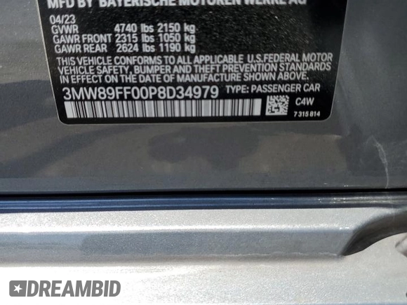 2023 BMW 3 Series 330i xDrive with VIN 3MW89FF00P8D34979, listed as a Copart auction lot 52625655 with 17,031 mi miles and Salvage Title. Bid and sale history available at carsss.com. Image 12.