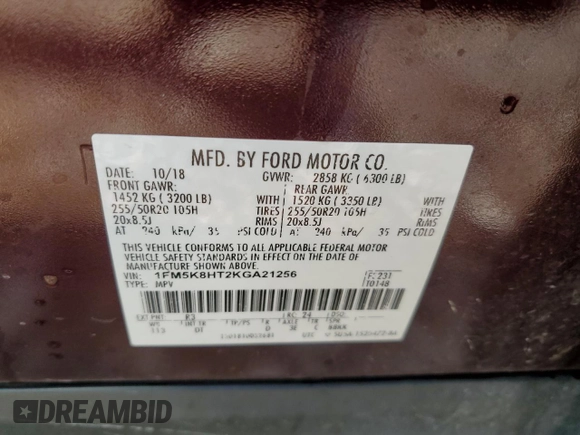 2019 Ford Explorer Platinum z VIN 1FM5K8HT2KGA21256, wystawiony jako Copart lot #45813805 z przebiegiem 84 165 mil mil oraz Nie do naprawy • Non repairable. Historia ofert i sprzedaży dostępna na DreamBid. Obrazek 14.