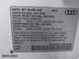 2024 Audi SQ5 Premium Plus with VIN WA1B4AFY2R2016549, listed as a IAAI auction lot 41835283 with 8,126 mi miles. Bid and sale history available at carsss.com. Image 9.