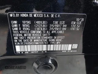 2021 Honda HR-V LX with VIN 3CZRU5H37MM704782, listed as a IAAI auction lot 42401214 with 41,822 mi miles and . Bid and sale history available at DreamBid. Image 9.