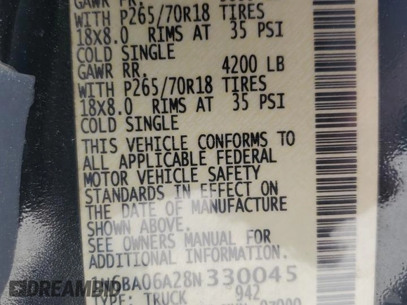 2008 Nissan Titan XE with VIN 1N6BA06A28N330045, listed as a Copart auction lot 52288595 with 211,906 mi miles and Salvage Title. Bid and sale history available at carsss.com. Image 14.