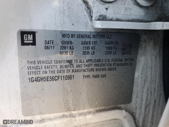 2012 Buick LaCrosse Premium 3 with VIN 1G4GH5E36CF110961, listed as a Copart auction lot 47919295 with 170,843 mi miles and Salvage Title. Bid and sale history available at carsss.com. Image 12.