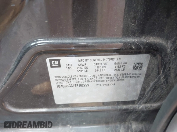 2014 Buick LaCrosse Leather with VIN 1G4GC5G31EF162299, listed as a IAAI auction lot 42432020 with 60,858 mi miles and . Bid and sale history available at DreamBid. Image 9.