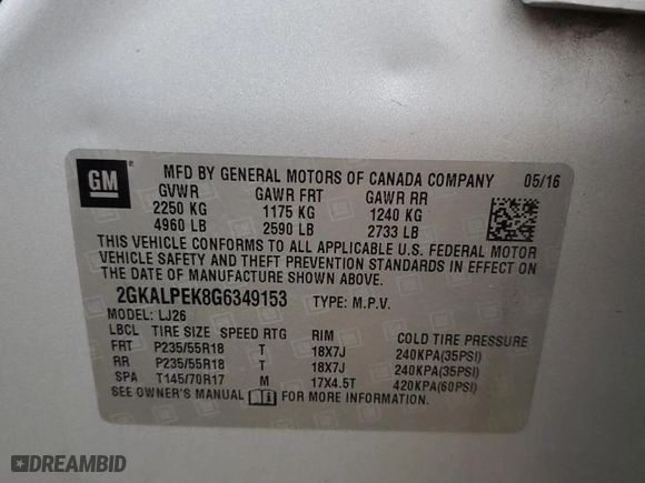 2016 GMC Terrain SLT with VIN 2GKALPEK8G6349153, listed as a Copart auction lot 85700454 with 112,680 mi miles and Clean Title. Bid and sale history available at carsss.com. Image 15.