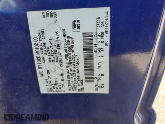 2005 Ford Ranger XLT with VIN 1FTYR44U45PA63257, listed as a Copart auction lot 56831415 with Not Provided miles and Clean Title. Bid and sale history available at DreamBid. Image 12.