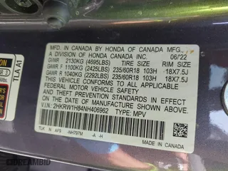 2022 Honda CR-V EX-L with VIN 2HKRW1H84NH406962, listed as a IAAI auction lot 41607553 with 84,559 mi miles. Bid and sale history available at carsss.com. Image 9.