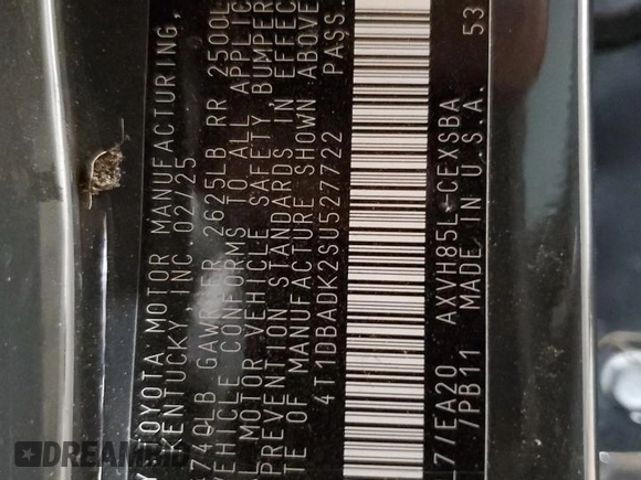 2025 Toyota Camry LE z VIN 4T1DBADK2SU527722, wystawiony jako Copart lot #53717815 z przebiegiem 1 442 mil mil oraz Nie do naprawy • Non repairable. Historia ofert i sprzedaży dostępna na DreamBid. Obrazek 12.