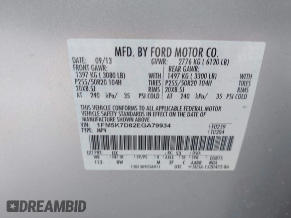 2014 Ford Explorer XLT с VIN 1FM5K7D82EGA79934, выставлен на аукционе IAAI как лот 42313633 с пробегом 123 059 миль миль и . История ставок и продаж доступна на DreamBid. Изображение 9.