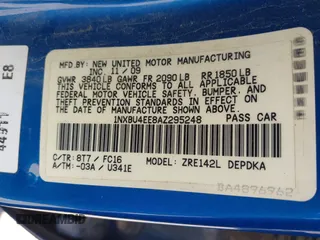 2010 Toyota Corolla with VIN 1NXBU4EE8AZ295248, listed as a IAAI auction lot 41837931 with 1 mi miles. Bid and sale history available at carsss.com. Image 9.