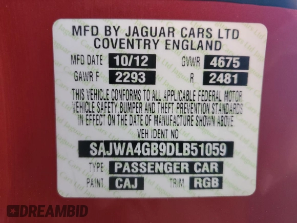 2013 Jaguar XK with VIN SAJWA4GB9DLB51059, listed as a Copart auction lot 77322014 with Not Provided miles and Salvage Title. Bid and sale history available at carsss.com. Image 13.