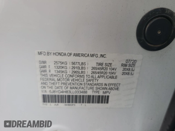 2020 Acura MDX Advance с VIN 5J8YD4H83LL033488, выставлен на аукционе Copart как лот 61137325 с пробегом 216 582 миль миль и Списание • Salvage title. История ставок и продаж доступна на DreamBid. Изображение 14.