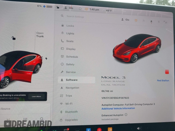 2018 Tesla Model 3 Long Range Battery z VIN 5YJ3E1EB2JF087823, wystawiony jako IAAI lot #41903609 z przebiegiem 69 749 mil mil oraz . Historia ofert i sprzedaży dostępna na DreamBid. Obrazek 7.