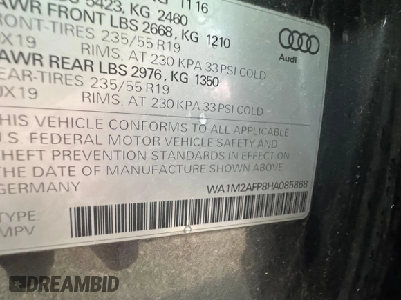 2017 Audi Q5 Premium Plus z VIN WA1M2AFP8HA085868, wystawiony jako Copart lot #63792125 z przebiegiem 208 022 mil mil oraz Czysty tytuł • Clean title. Historia ofert i sprzedaży dostępna na DreamBid. Obrazek 10.