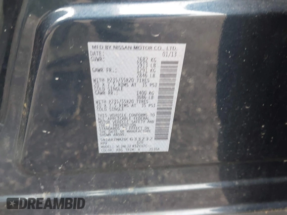 2013 Nissan Pathfinder SV with VIN 5N1AR2MM2DC633232, listed as a IAAI auction lot 42463619 with 128,131 mi miles and . Bid and sale history available at DreamBid. Image 9.