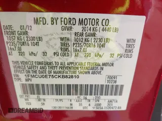 2012 Ford Escape Limited с VIN 1FMCU0E75CKB82810, выставлен на аукционе IAAI как лот 42736345 с пробегом 184 425 миль миль и . История ставок и продаж доступна на DreamBid. Изображение 9.