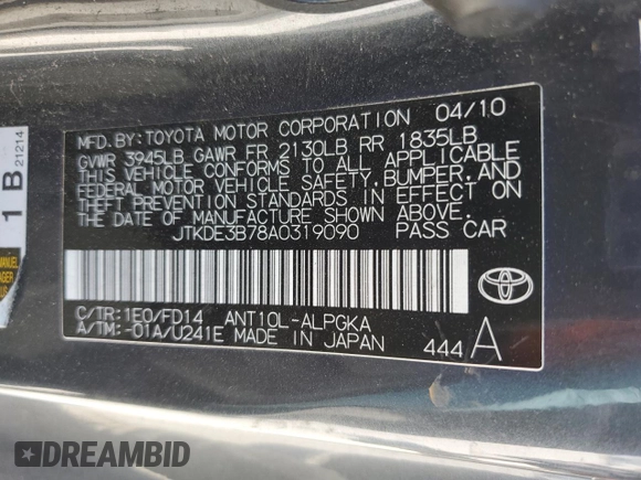 2010 Scion tC with VIN JTKDE3B78A0319090, listed as a Copart auction lot 50867915 with 158,671 mi miles and Salvage Title. Bid and sale history available at carsss.com. Image 12.