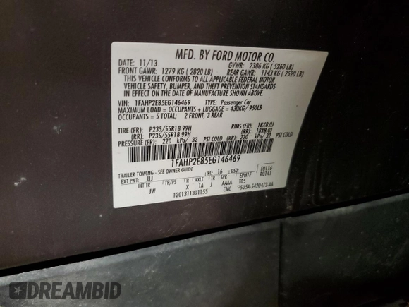 2014 Ford Taurus SEL z VIN 1FAHP2E85EG146469, wystawiony jako Copart lot #59506195 z przebiegiem 158 124 mil mil oraz Szkoda całkowita • Salvage title. Historia ofert i sprzedaży dostępna na DreamBid. Obrazek 12.