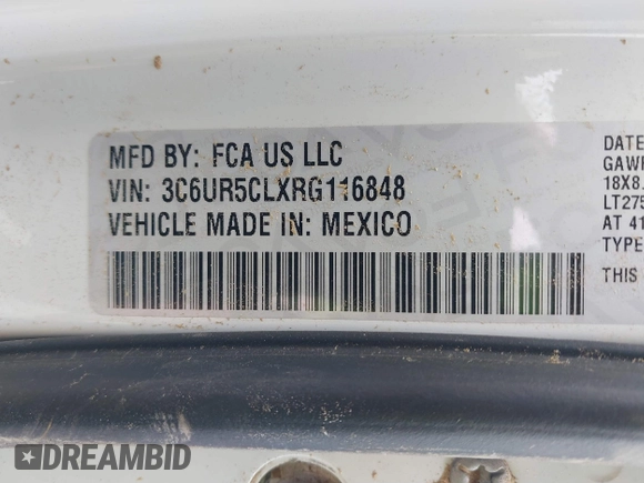 2024 Ram 2500 Tradesman with VIN 3C6UR5CLXRG116848, listed as a IAAI auction lot 41679088 with 1 mi miles. Bid and sale history available at carsss.com. Image 8.