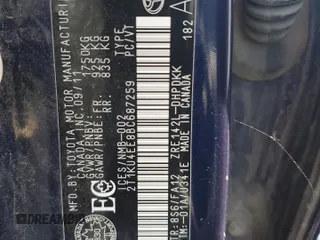 2011 Toyota Matrix with VIN 2T1KU4EE8BC687259, listed as a Copart auction lot 57562185 with 296,192 mi miles and Salvage title. Bid and sale history available at DreamBid. Image 13.