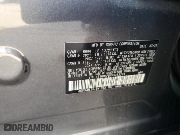 2022 Subaru Ascent Limited with VIN 4S4WMAPDXN3453279, listed as a Copart auction lot 45035885 with Not Provided miles and Salvage Title. Bid and sale history available at DreamBid. Image 15.