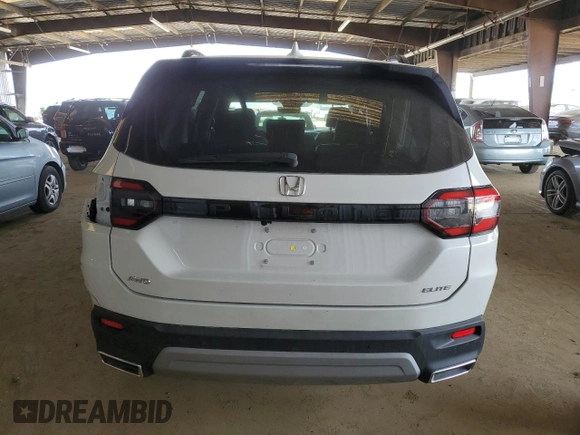 2025 Honda Pilot Elite with VIN 5FNYG1H86SB009451, listed as a Copart auction lot 47172145 with Not Provided miles and Salvage Title. Bid and sale history available at DreamBid. Image 6.