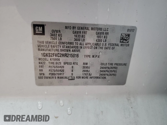 2017 GMC Yukon XL SLE with VIN 1GKS2FKC2HR215016, listed as a Copart auction lot 49651765 with 144,603 mi miles and Salvage Title. Bid and sale history available at carsss.com. Image 13.