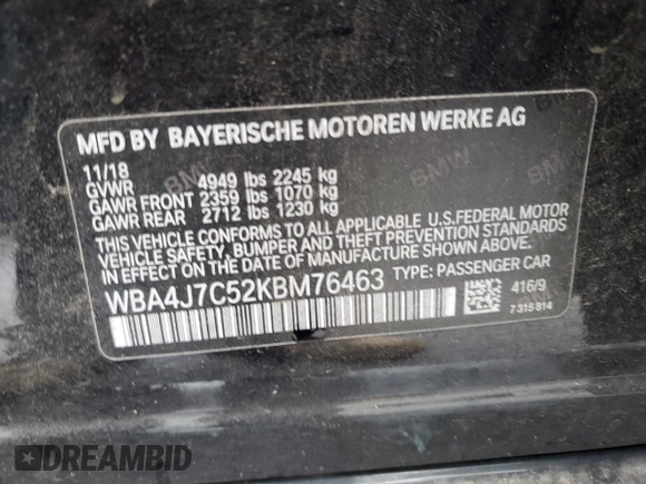 2019 BMW 4 Series 440i xDrive with VIN WBA4J7C52KBM76463, listed as a Copart auction lot 66248394 with 87,893 mi miles and Salvage Title. Bid and sale history available at carsss.com. Image 15.