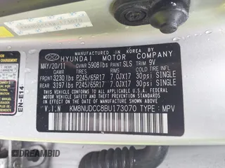 2011 Hyundai Veracruz GLS with VIN KM8NUDCC8BU173070, listed as a IAAI auction lot 41802595 with 181,928 mi miles and . Bid and sale history available at DreamBid. Image 9.