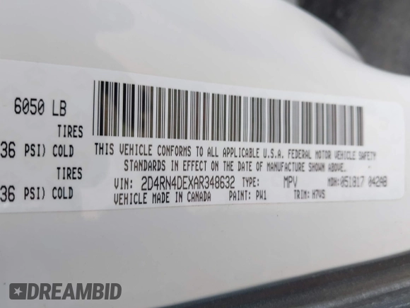 2010 Dodge Grand Caravan SE with VIN 2D4RN4DEXAR348632, listed as a IAAI auction lot 42143671 with 158,031 mi miles and . Bid and sale history available at DreamBid. Image 9.