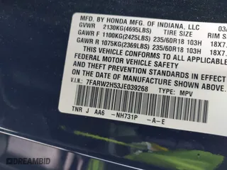 2018 Honda CR-V EX with VIN 7FARW2H53JE039268, listed as a IAAI auction lot 41922919 with 82,601 mi miles. Bid and sale history available at carsss.com. Image 9.