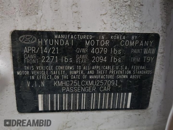 2021 Hyundai Ioniq SE with VIN KMHC75LCXMU257091, listed as a Copart auction lot 49177495 with 118,758 mi miles and Salvage Title. Bid and sale history available at DreamBid. Image 13.