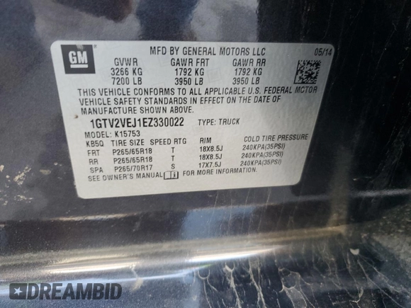 2014 GMC Sierra 1500 SLT with VIN 1GTV2VEJ1EZ330022, listed as a Copart auction lot 77237594 with 121,520 mi miles and Salvage Title. Bid and sale history available at carsss.com. Image 12.