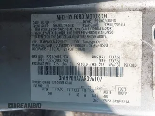 2010 Ford Fusion SE with VIN 3FAHP0HA7AR396107, listed as a IAAI auction lot 42005189 with 1 mi miles. Bid and sale history available at carsss.com. Image 9.