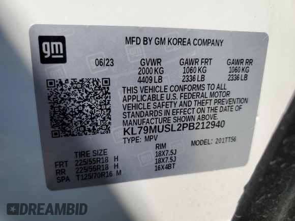 2023 Chevrolet TrailBlazer RS with VIN KL79MUSL2PB212940, listed as a Copart auction lot 65130294 with 4,954 mi miles and Salvage Title. Bid and sale history available at DreamBid. Image 13.