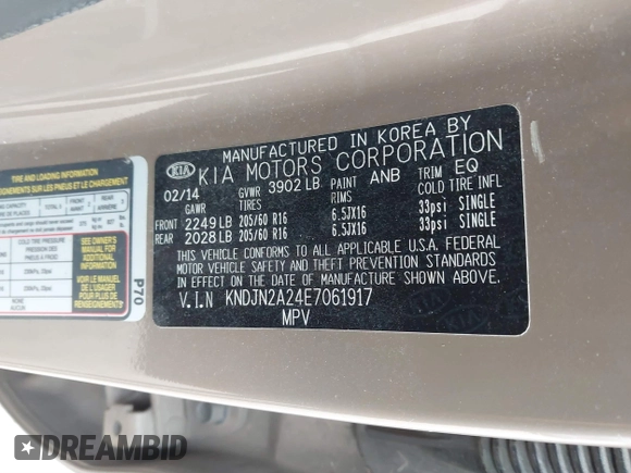2014 Kia Soul with VIN KNDJN2A24E7061917, listed as a IAAI auction lot 41590995 with Not Provided miles and . Bid and sale history available at DreamBid. Image 9.