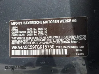 2015 BMW 4 Series 428i with VIN WBA4A5C59FGK15750, listed as a IAAI auction lot 42098856 with 62,530 mi miles and . Bid and sale history available at DreamBid. Image 9.