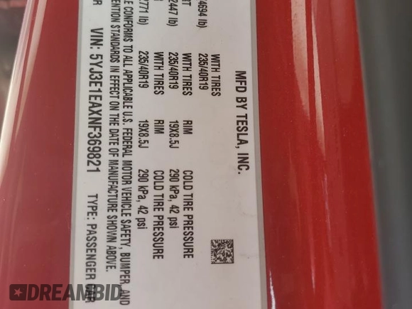 2022 Tesla Model 3 z VIN 5YJ3E1EAXNF369821, wystawiony jako Copart lot #59052455 z przebiegiem 102 568 mil mil oraz Czysty tytuł • Clean title. Historia ofert i sprzedaży dostępna na DreamBid. Obrazek 12.