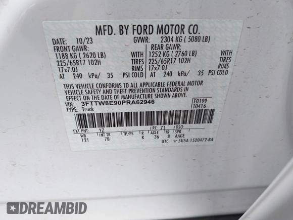 2023 Ford Maverick XL z VIN 3FTTW8E90PRA62946, wystawiony jako IAAI lot #42141287 z przebiegiem 6 731 mil mil oraz . Historia ofert i sprzedaży dostępna na DreamBid. Obrazek 9.
