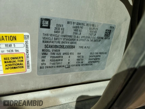 2014 Buick Enclave Leather with VIN 5GAKVBKD6EJ368384, listed as a Copart auction lot 48635855 with 202,879 mi miles and Salvage Title. Bid and sale history available at DreamBid. Image 15.