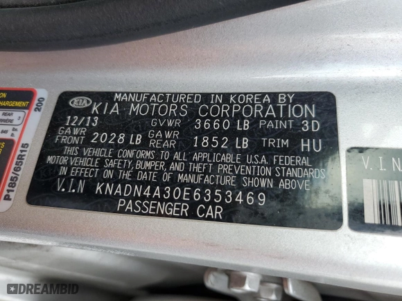 2014 Kia Rio EX with VIN KNADN4A30E6353469, listed as a Copart auction lot 43788955 with 156,096 mi miles and Salvage Title. Bid and sale history available at carsss.com. Image 12.
