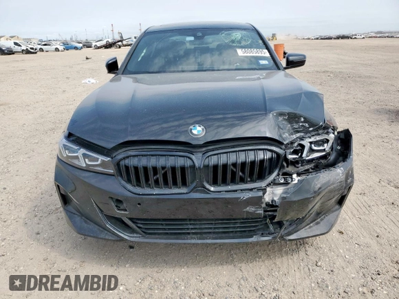 2023 BMW 3 Series 330i with VIN 3MW69FF08P8D30427, listed as a Copart auction lot 58085895 with 27,608 mi miles and Salvage title. Bid and sale history available at DreamBid. Image 5.